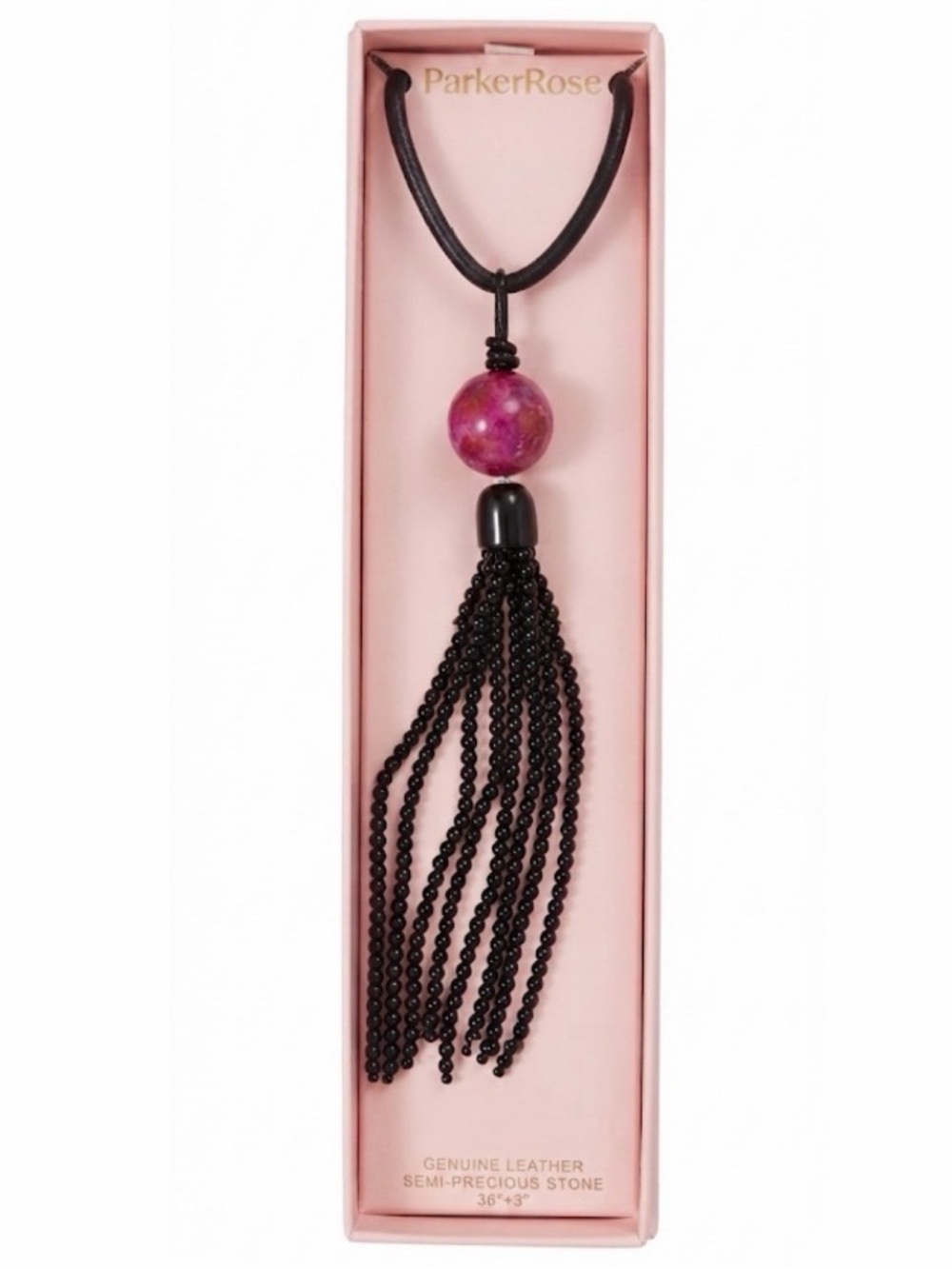 NWT ⚜️🖤⚜️ Parker Rose Genuine Leather,  Semi Precious Stone, Tassel Necklace